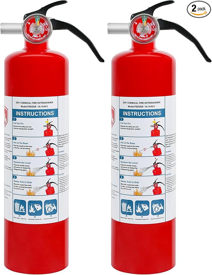 2 Pack ABC Dry Chemical Fire Extinguishers, 2.5 lb 1A:10B:C Rating by Leyanny