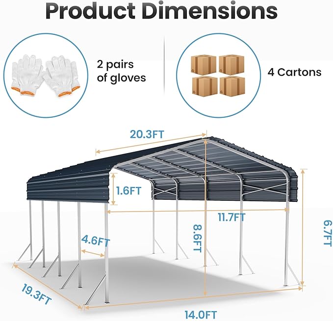 Heavy Duty Metal Carport – Sturdy Structure, All-Weather Protection, Easy - Image 8