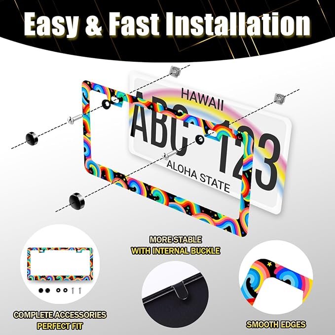 Boho Rainbow License Plate Frame Colorful License Plate Holder Stainless Steel - Image 7
