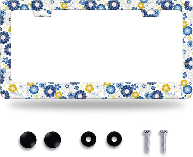 White Blue Hippie Flowers License Plate Frame Colorful Floral License Plate by GORSNKYE