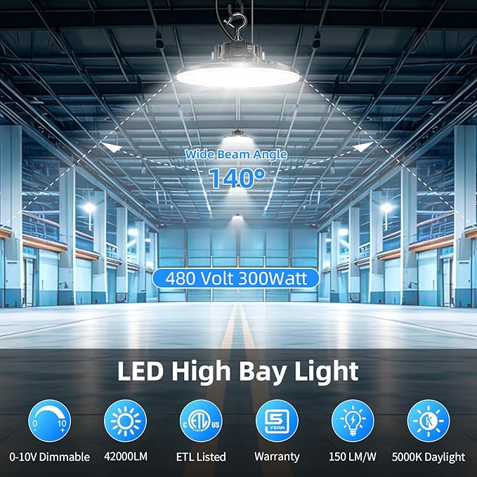 480V LED High Bay Light 300W 240W 200W Adjustable UFO Light 42000LM ETL DLC - Image 2