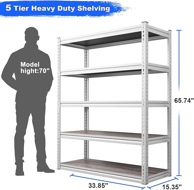 REIBII Garage Shelving 2500LBS Storage Shelves Adjustable Heavy Duty Shelving - Image 2