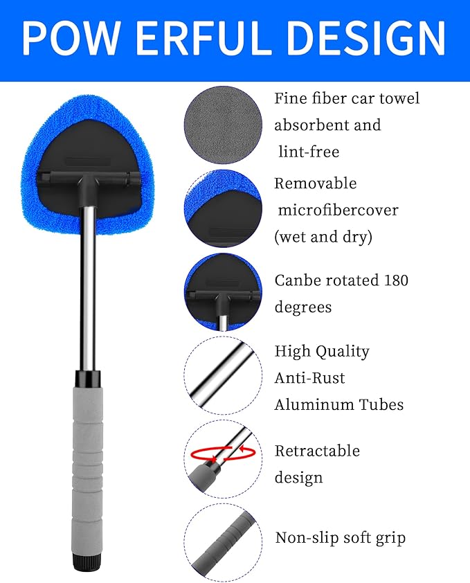 Auto Window Cleaning Tool, Retractable Windshield Cleaner Wand, Car Window - Image 3