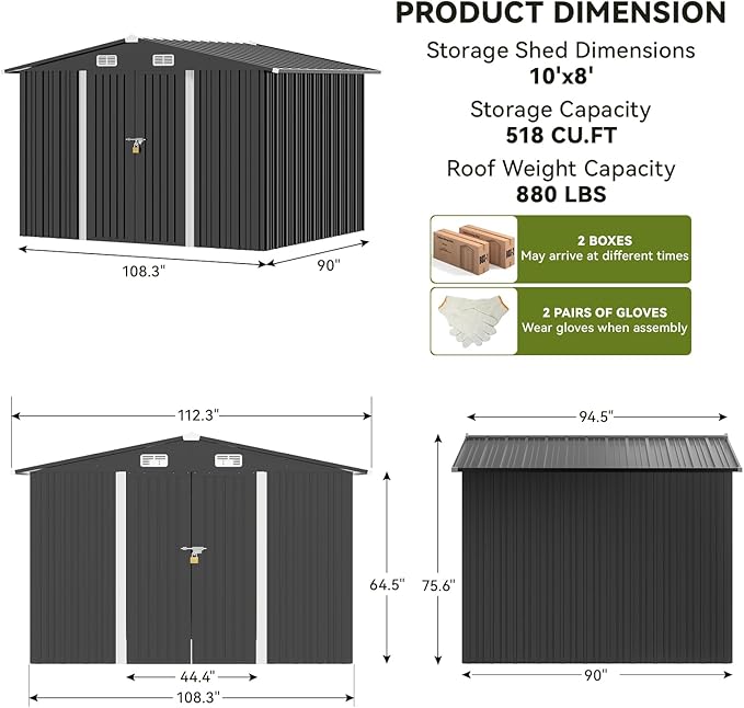 COMHOMA Shed Outdoor Storage Shed Metal, Lockable Doors Tool Sheds - Image 2