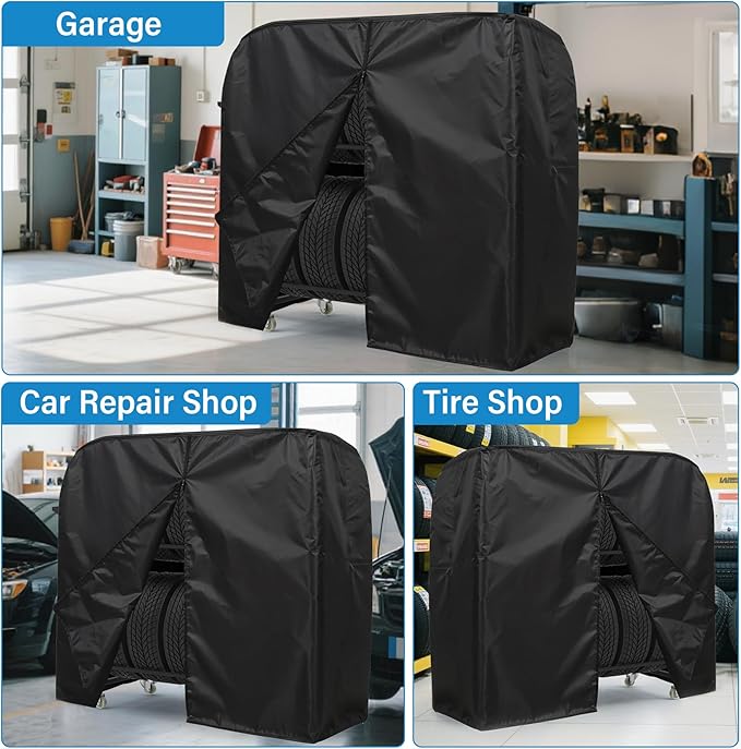 Tire Storage Rack 57" x 55.1" x 20" w/Anti-dust Cover, Adjustable Rolling Tire - Image 9