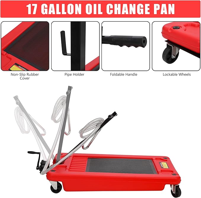 ‌17 Gal Low Profile Oil Drain Pan, Heavy Duty Mobile Oil Changing Pan - Image 3