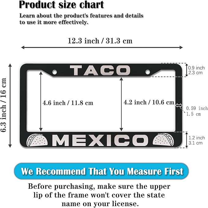 License Plate Frames Multicolor Automotive Exterior Accessories Taco Mexico - Image 2