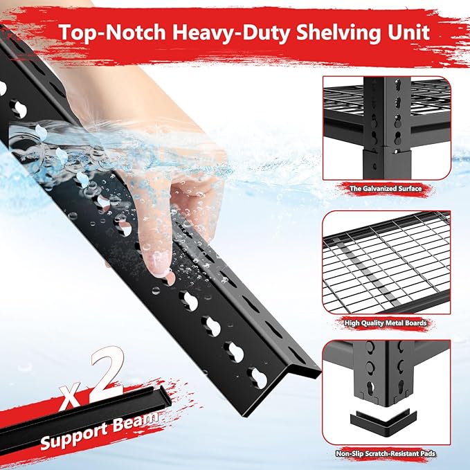Storage Shelves, Garage Shelving Heavy Duty 2640LBS Capacity, 4 Tier Utility - Image 5