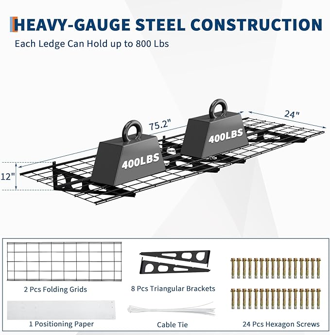 2 Pack 2x6ft Garage Storage Shelving Wall Mounted, 24-inch-by-72-inch 1600 Lbs - Image 2