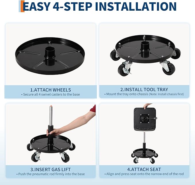 Garage Stool, 16”-21” Adjustable Rolling Mechanic Stool - Image 2