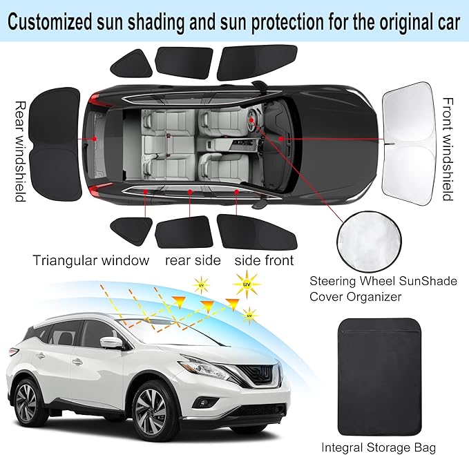 TINGLU Window Shades for Nissan Murano 2015-2024 Accessories Car Side Full - Image 3