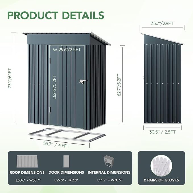 5X3X6.1FT Outdoor Steel Storage Shed - Image 4
