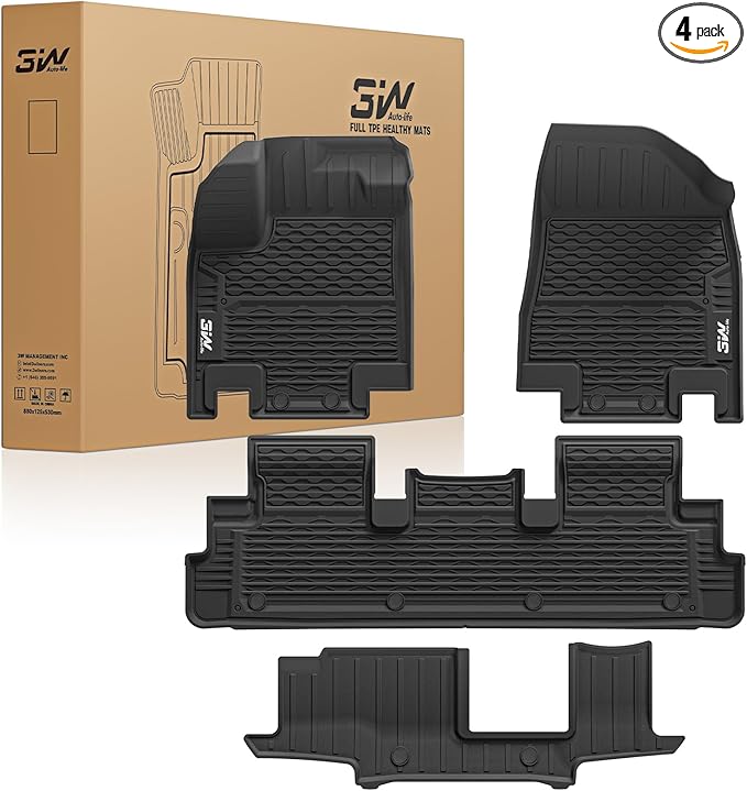 3W Floor Mats for Nissan Pathfinder 2022 2023 2024 2025, 3 Rows, TPE All by 3W