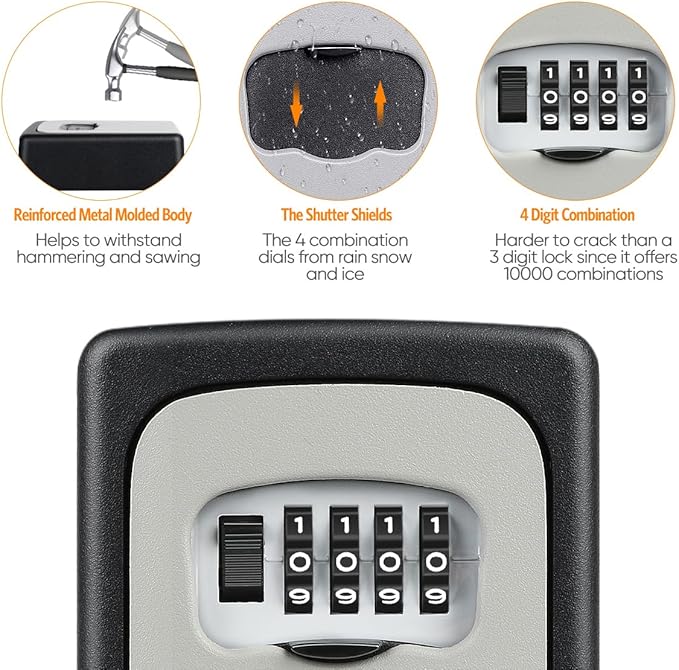 Key Lock Box Wall Mounted, Fayleeko 4 Digit Combination Lockbox - Image 6