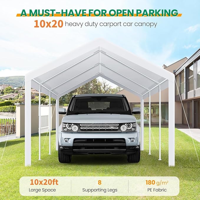 COBIZI Carports 10x20 Heavy Duty Car Tent Garage, Galvanized Frame Car Canopy - Image 2