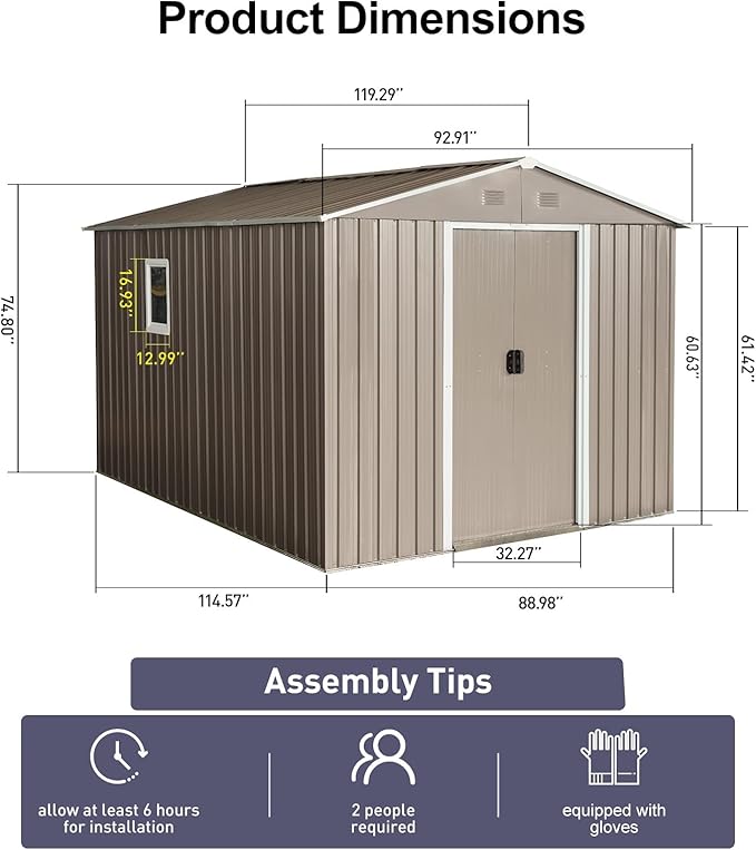 8x10 FT Outdoor Storage Shed, Metal Garden Shed - Image 5