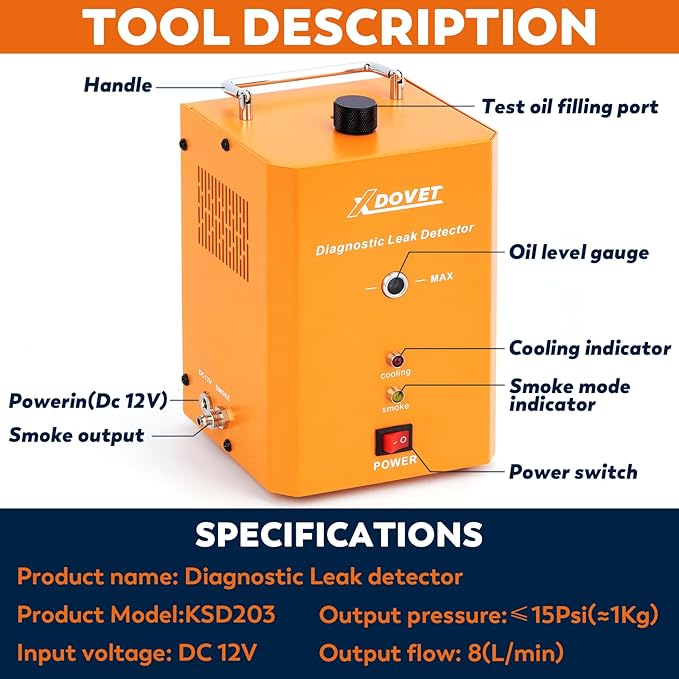 Smoke Machine Automotive with Built-in Air Pump, XDOVET KSD201 Professional - Image 5