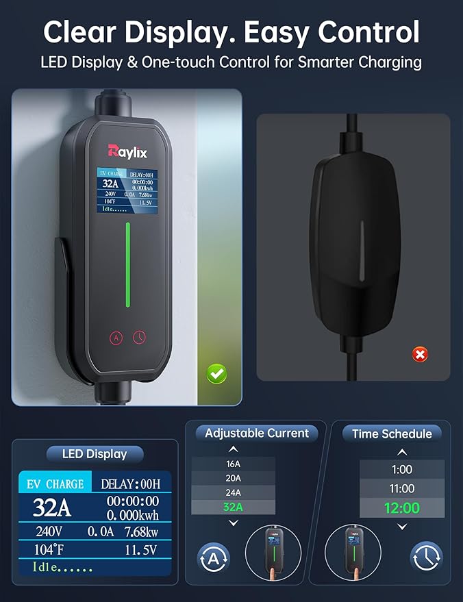 Raylix 32A Level 2 Fast Tesla Charger, 7.68KW Tesla Mobile/Home Charger - Image 4