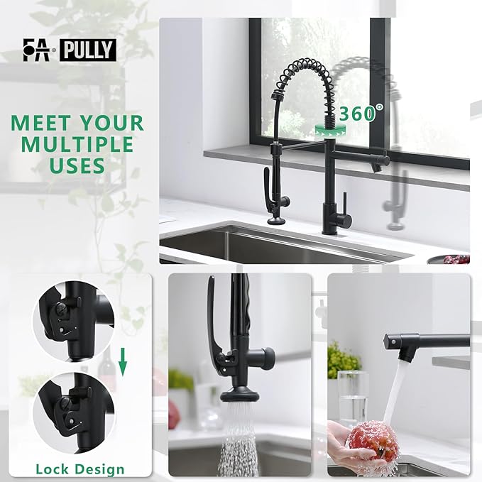 Fapully Black Kitchen Faucet, Commercial Pull Down Kitchen Sink Faucet - Image 3