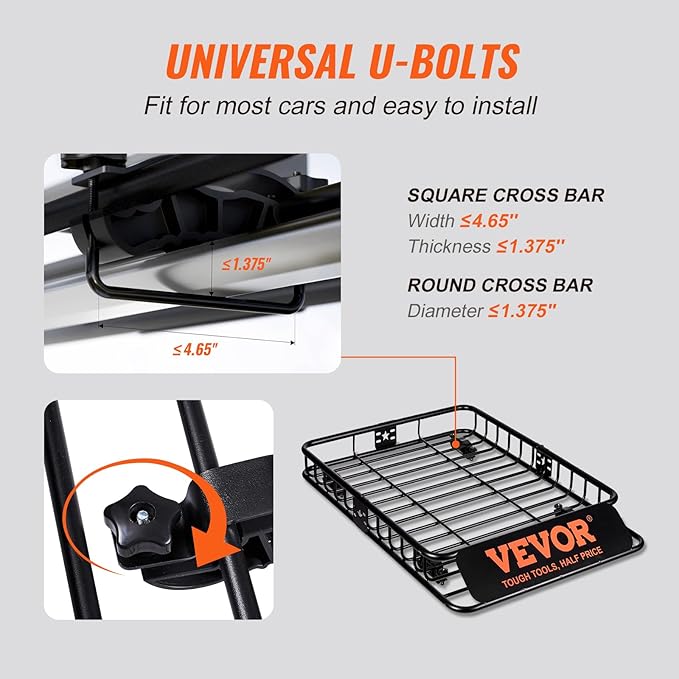 VEVOR Roof Rack Cargo Basket, Heavy-Duty 200 LBS Capacity Universal Roof Rack - Image 5