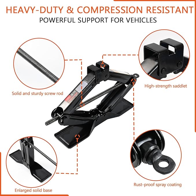 Car Jack Kit Scissor Jack for Car-2Ton, Portable Jack Tire Change Kit Deal for - Image 3