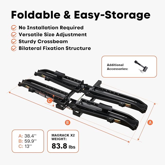 MagRack X2 Hitch 2 Ebike Rack, 150 lbs Capacity Electric Bike Carrier - Image 2
