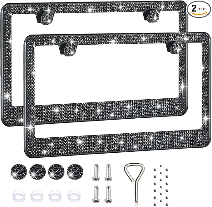 2 Pack License Plate Frames for Women, Sparkly Rhinestone Diamond Car by Unknown