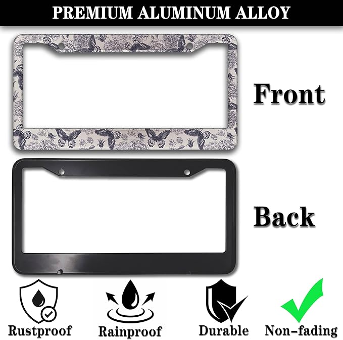Automotive Exterior Accessories Black and White License Plate Frames Butterfly - Image 3