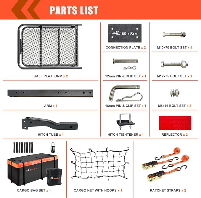 MeeFar Folding Hitch Mount Cargo Carrier Basket 60" X 20" X 6"+Waterproof Cargo - Image 7