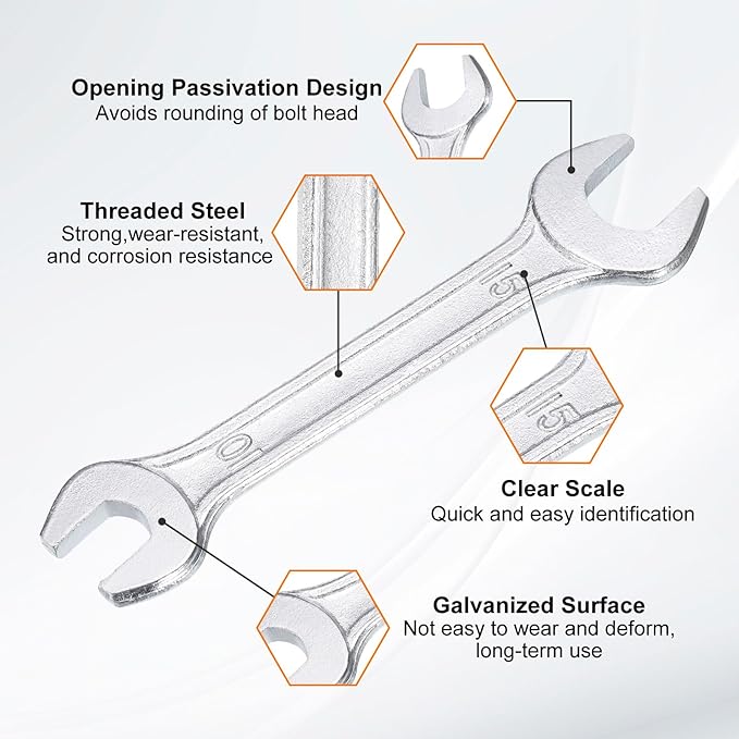 HARFINGTON 5pcs Double Open End Wrench 10mm x 15mm Metric 15 Degree Offset - Image 4