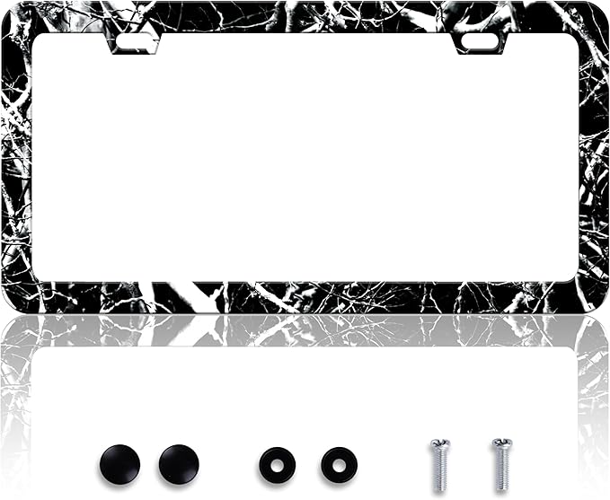 Black White Camouflage License Plate Frame Branches Trunks Camo License Plate by HOWKWAWY