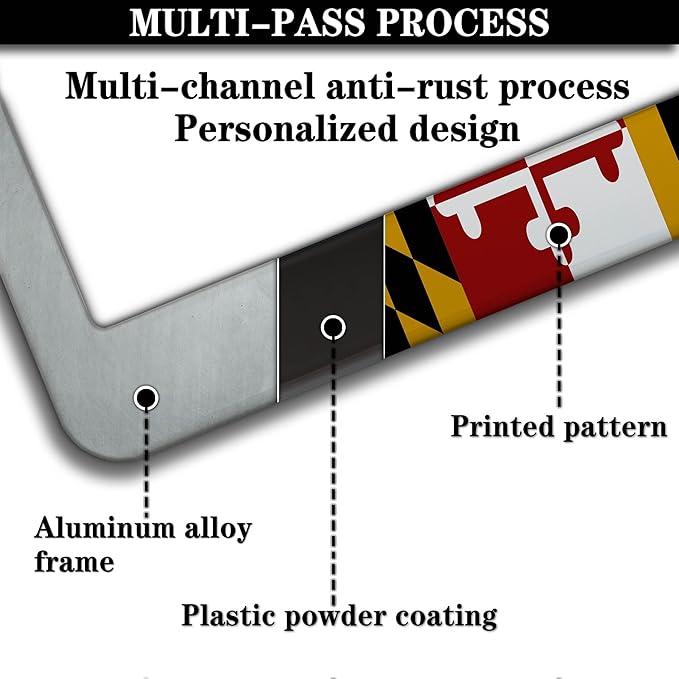 Front License Plate Bracket Multicolor License Plate Frames Flag of Maryland - Image 5