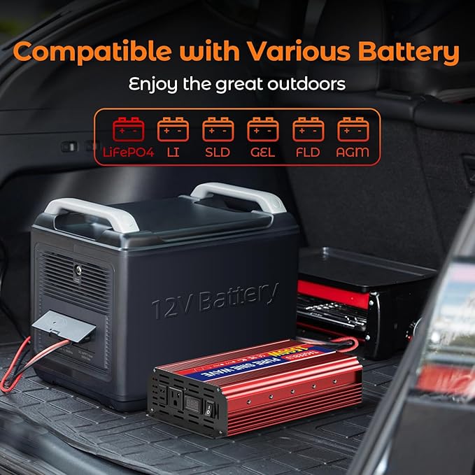 1500W Pure Sine Wave Inverter, 12V DC to 110V/120V AC Power Inverter - Image 7