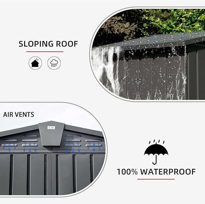 Domi 10’ x 8’ Outdoor Storage Shed, Metal Sheds Tool Storage Gable Roof - Image 3