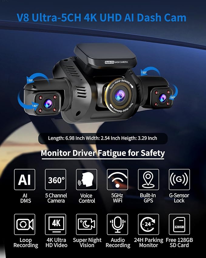 360° View 5 Channel Dash Cam Front and Rear - Image 3