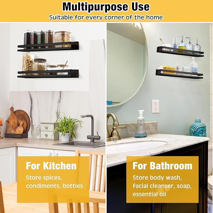 Lallisa 2 Pieces Stainless Steel Shelf Bathroom Shower Floating Shelves Wall - Image 7
