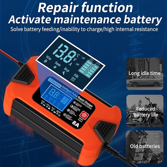 ZiYiJuan 8-Amp Smart Car Battery Charger and Maintainer, 12V/24V Automatic - Image 5