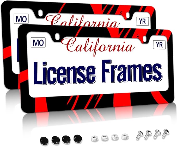 Stainless Steel Red Black License Plate Frame Red Metal License Plate Frame Car by Unknown