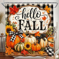 Extra Long Shower Curtain 72x84 Inch Hello Fall Shower Curtain for Bathroom Autumn Pumpkin Harvest Buffalo Plaid Check Bath Curtains Decor Waterproof Fabric with 14 Hooks by Duluxykl