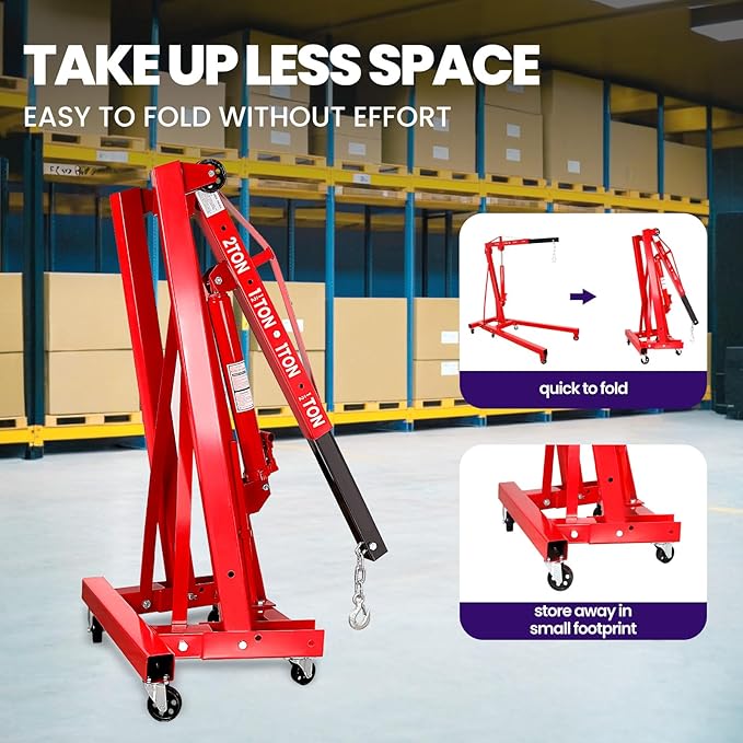 RQR Engine Hoist 2 Ton, Hydraulic Cherry Picker Engine Lift Crane - Image 6