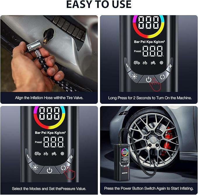 NEXPOW NP17 Portable Air Compressor, 150 PSI Digital Tire Inflator, Fast - Image 9