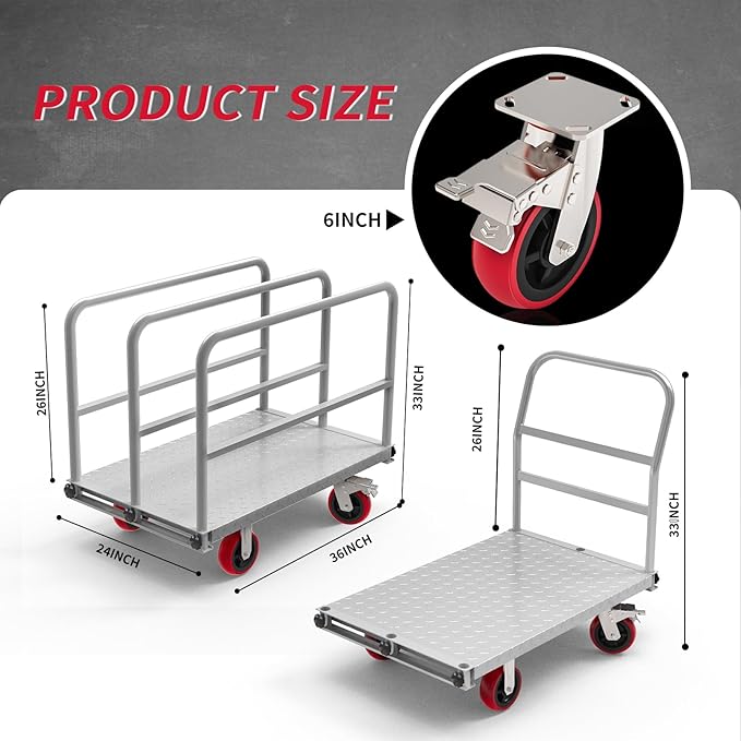 2IN1 Steel Panel Truck Cart, Lumber Cart Drywall Dolly，2500LBS Heavy Duty - Image 7