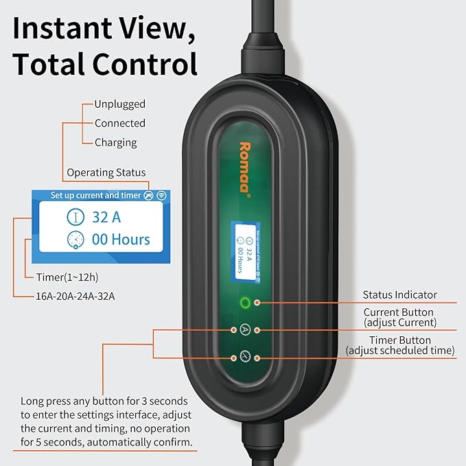 Level 2 EV Charger w/App Control: 32A 240V 7.68kW Fast Charging, NEMA 14-50 - Image 6