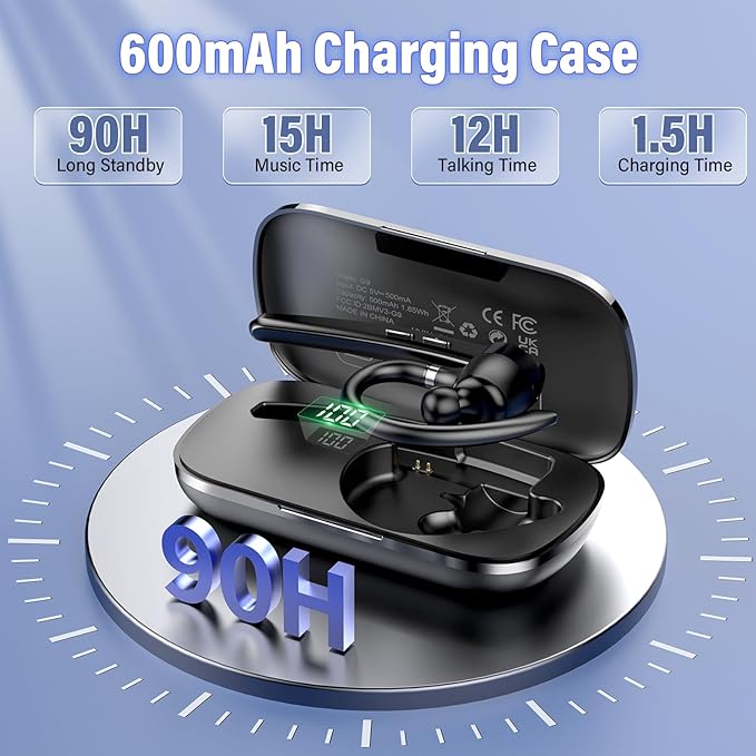 Bluetooth Headset, Wireless Bluetooth 5.3 Earpiece, 90Hrs Hands Free Headset - Image 3