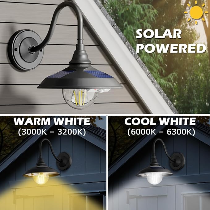 SIEDiNLAR Solar Barn Light Outdoor 3 Modes 2 Lighting, Aluminum Vintage - Image 2