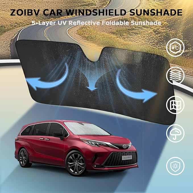 Windshield Sun Shade for 2021-2024 Toyota Sienna L LE SE XLE Limited Van Minivan - Image 3