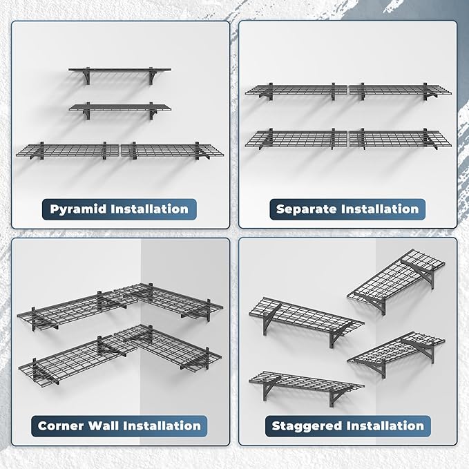 4 Pack Heavy Duty Garage Wall Shelving Set, Wall Mounted Garage Shelves 1000lbs - Image 6