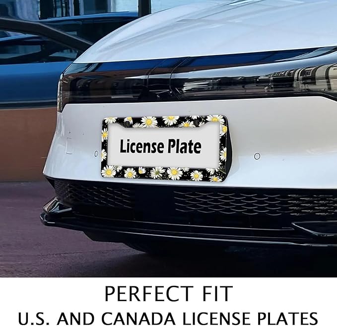 Daisy Flowers Car License Plate Frame, Flowers Print Tags Frames Holder Covers - Image 3