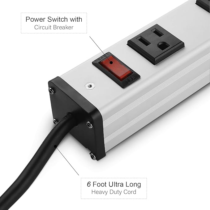 Long Heavy Duty Power Strip, 16 Outlet Large Metal Power Strip, Garage Workshop - Image 3