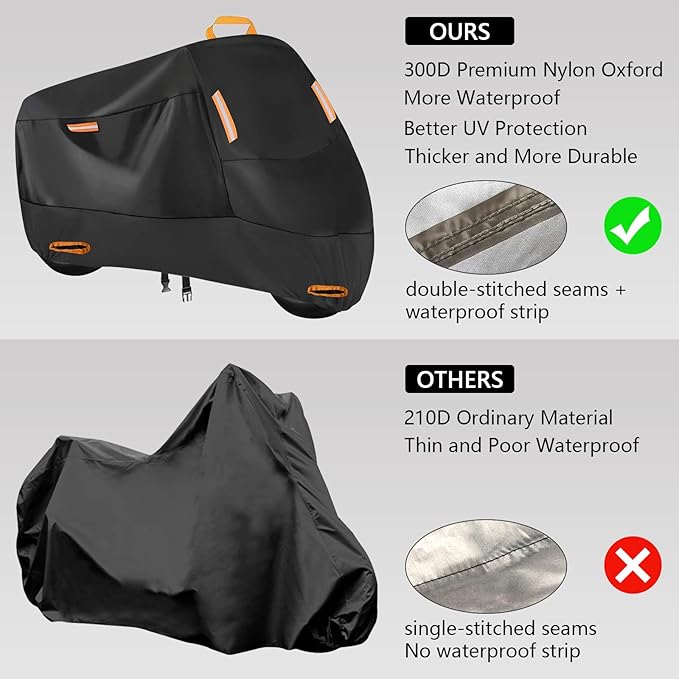 300D Heavy Duty Motorcycle Cover, SECELES All Season Durable Waterproof Outdoor - Image 2